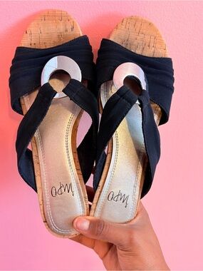 Impo Cork Wedge Sandals with Silver O ring Accent